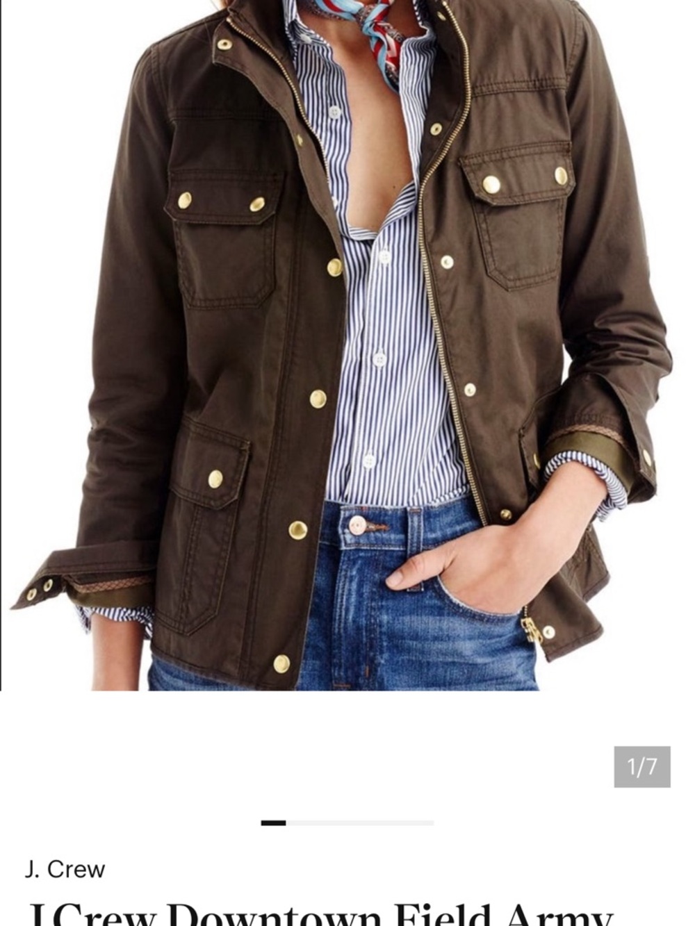 J. Crew Factory Olive Army Field Jacket with Gold Hardware